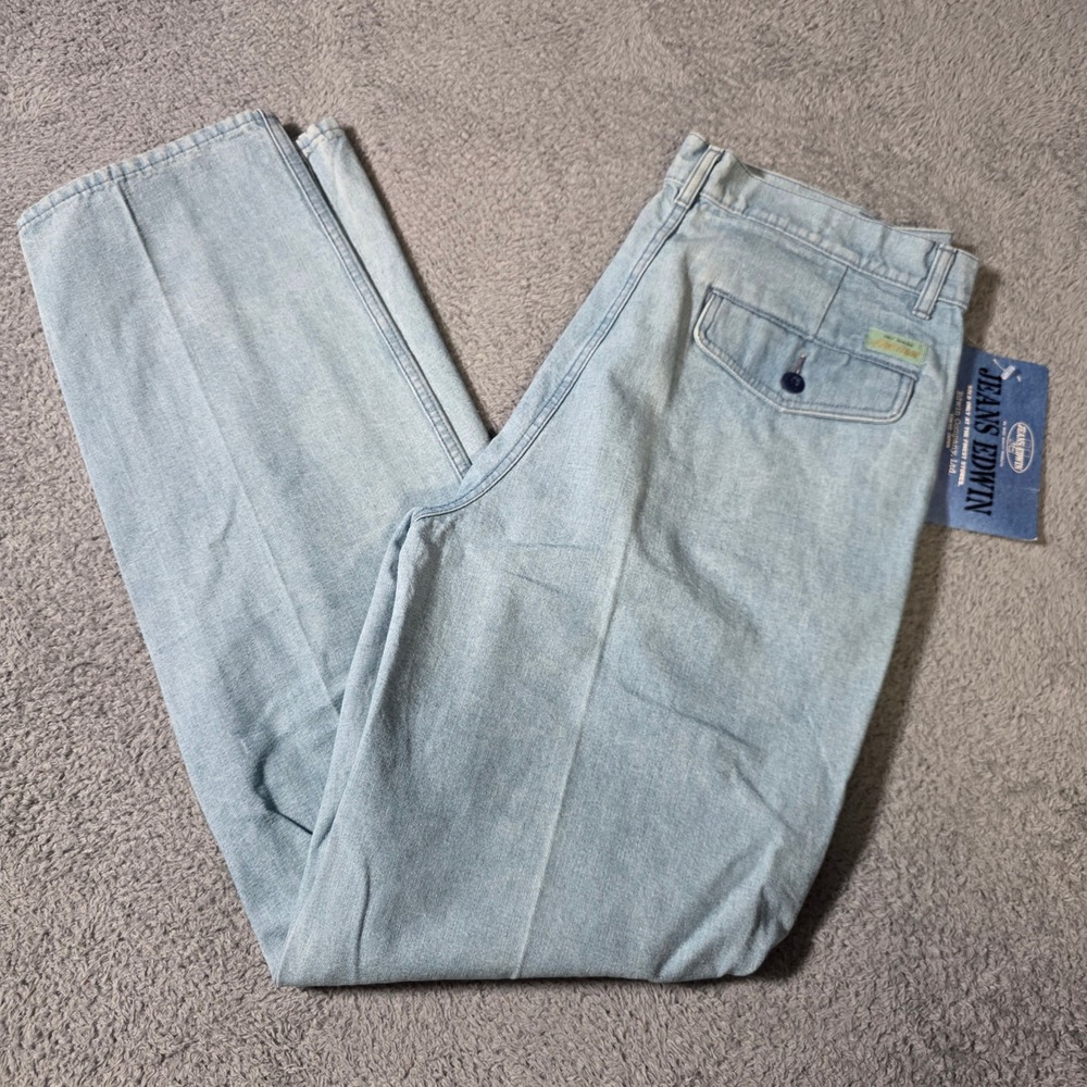 Edwin Mens 36x34 Canvas Slacks Light Blue Pleated Made Japan Vintabe Deadstock
